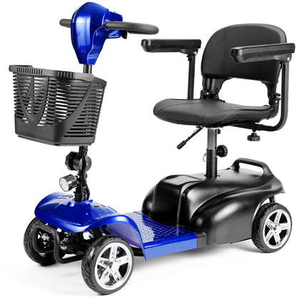 Mobility Scooter for Seniors and Disabled Individuals Featuring Bright Headlights, USB Port, Basket, and Long-Range Battery in blue