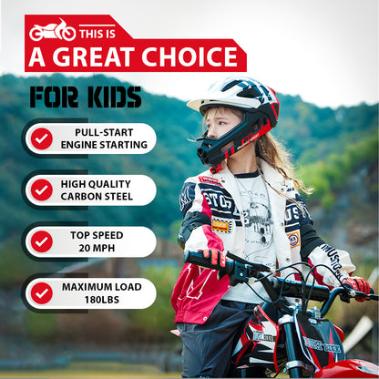 50cc Gas Dirt Bike for Kids 8–12, 2-Stroke Mini Dirt Bike, Off-Road Motorcycle for Beginners,Easy Pull Start