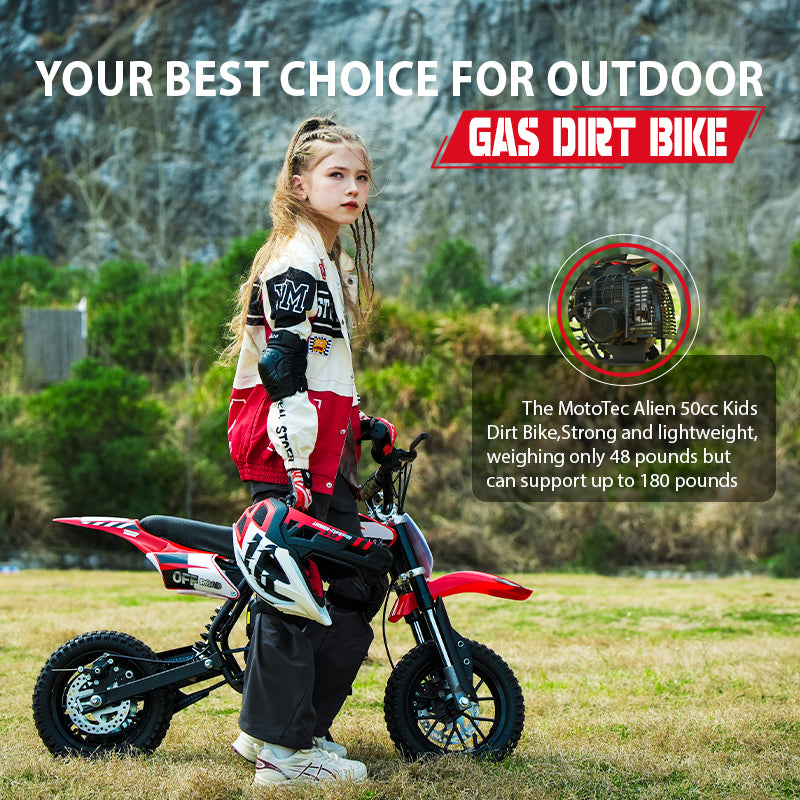 50cc Gas Dirt Bike for Kids 8–12, 2-Stroke Mini Dirt Bike, Off-Road Motorcycle for Beginners,Easy Pull Start
