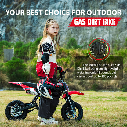 50cc Gas Dirt Bike for Kids 8–12, 2-Stroke Mini Dirt Bike, Off-Road Motorcycle for Beginners,Easy Pull Start