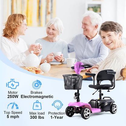 Mobility Scooter for Seniors and Disabled Individuals Featuring Bright Headlights, USB Port, Basket, and Long-Range Battery in LightPurple