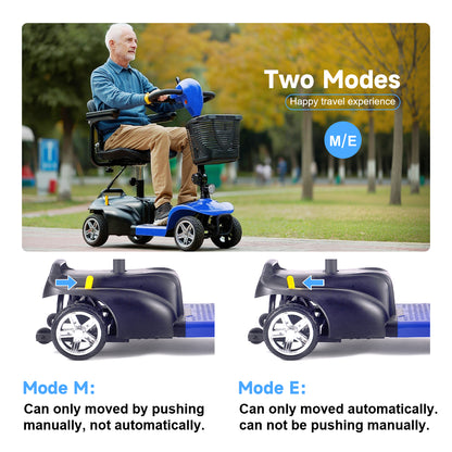 Mobility Scooter for Seniors and Disabled Individuals Featuring Bright Headlights, USB Port, Basket, and Long-Range Battery in blue