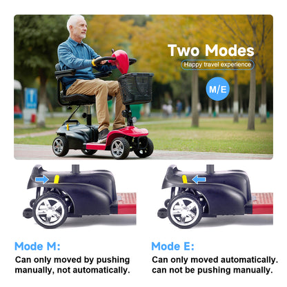 Mobility Scooter for Seniors and Disabled Individuals Featuring Bright Headlights, USB Port, Basket, and Long-Range Battery in red