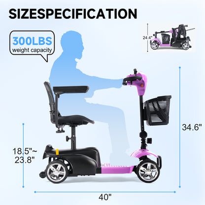 Mobility Scooter for Seniors and Disabled Individuals Featuring Bright Headlights, USB Port, Basket, and Long-Range Battery in LightPurple