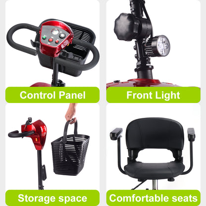 Mobility Scooter for Seniors and Disabled Individuals Featuring Bright Headlights, USB Port, Basket, and Long-Range Battery in red